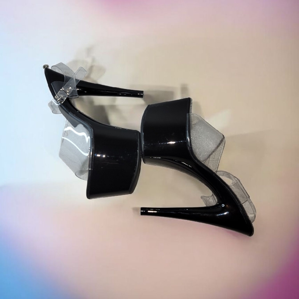 181 Size 41 EU US 9.5 Black and White Dancing Heels with Clear Foot Design. - Picture 9 of 10